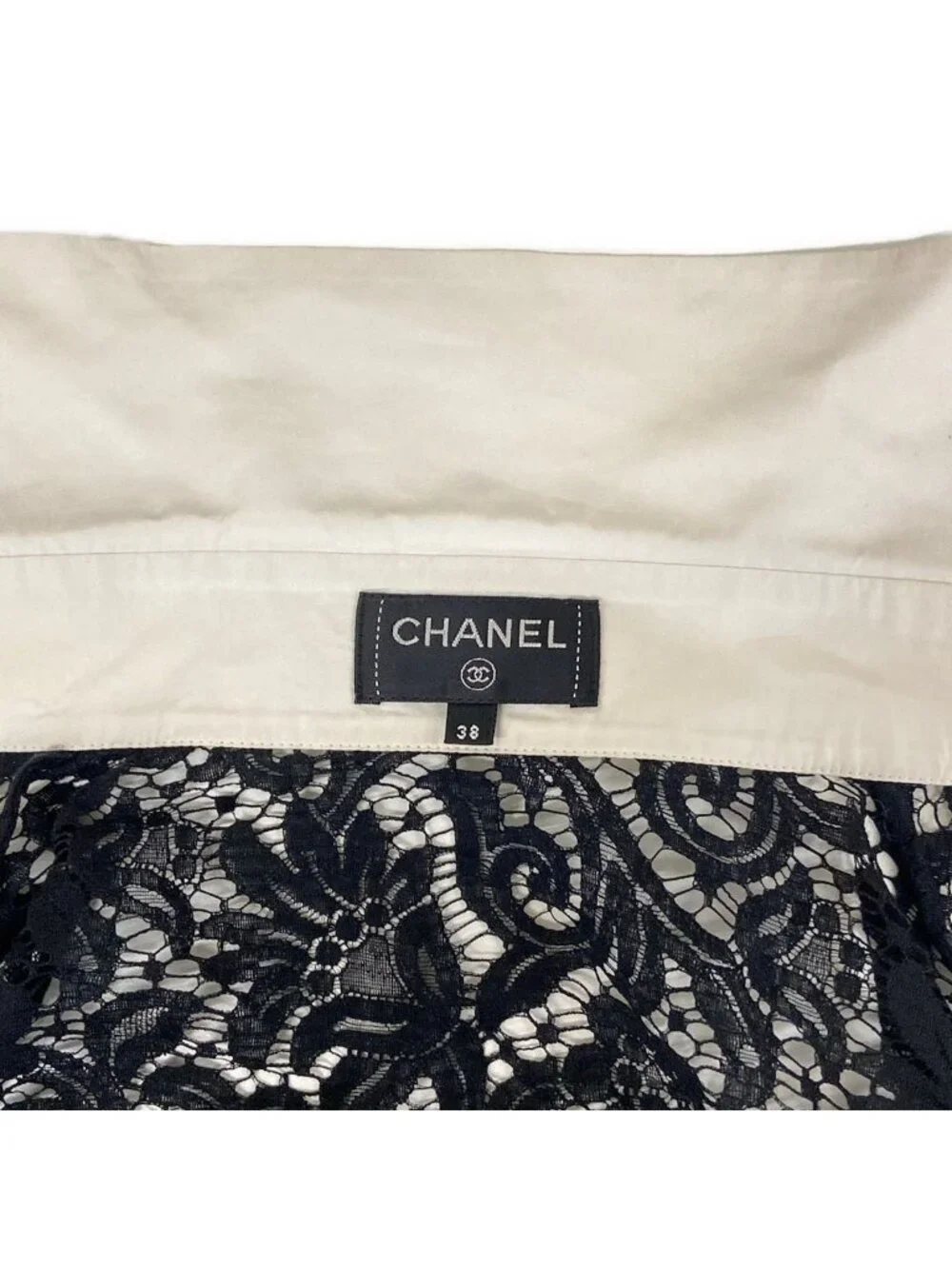 Chanel Long Sleeve Blouse M Black Lace Cotton 38